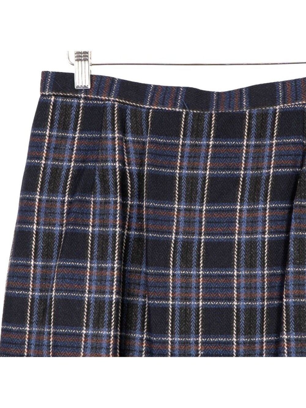 Plaid Wool Skirt 14 Womens Preppy Schoolgirl Y2K Blue Brown 90s Look Winter Knee - Picture 2 of 6